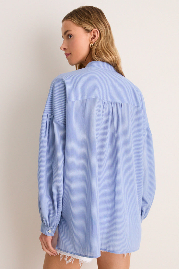 Light Blue Shadow Stripe Juliette Button Down