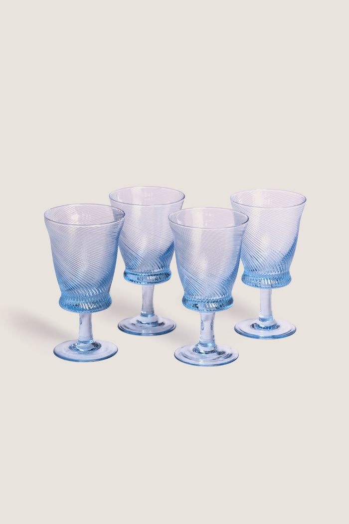 Light Blue Spiral Wine Glasses (Set of 4)