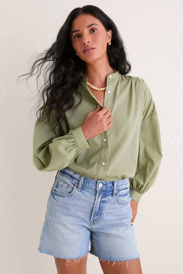 Light Olive Shadow Stripe Juliette Button Down