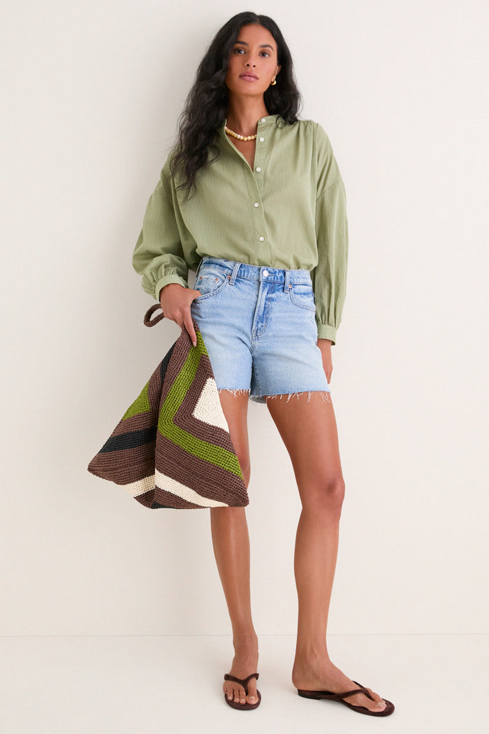 Light Olive Shadow Stripe Juliette Button Down