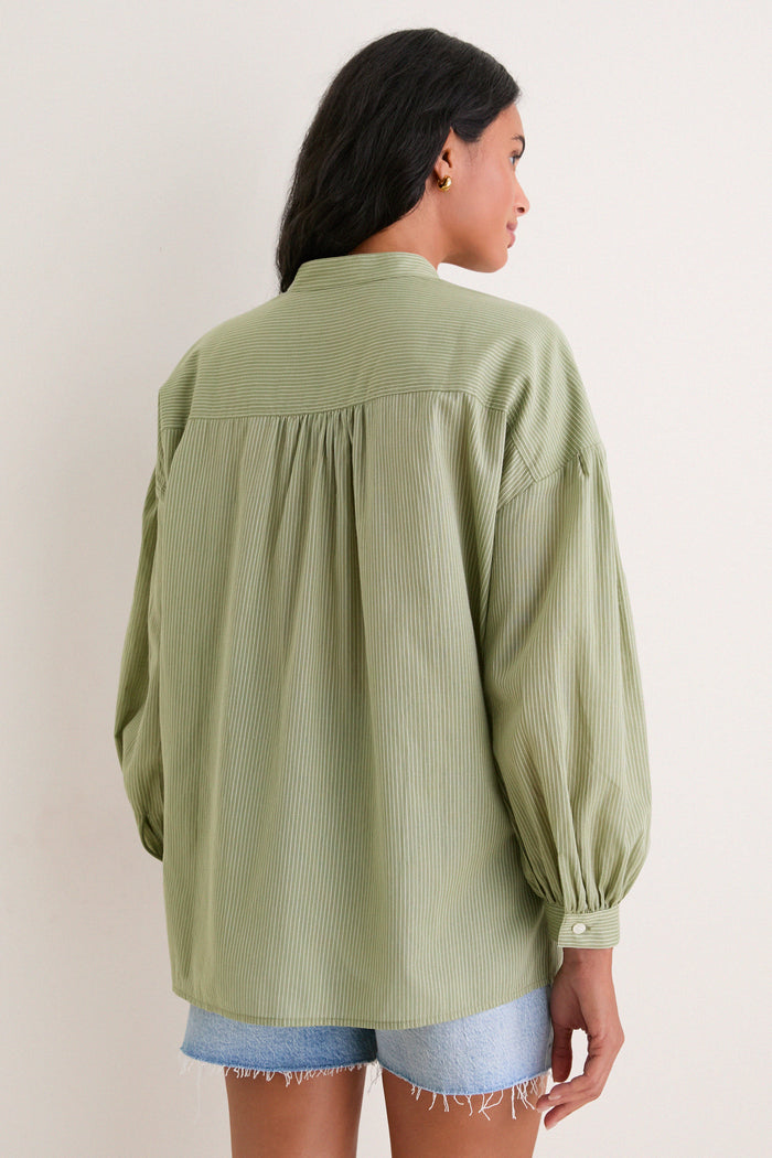 Light Olive Shadow Stripe Juliette Button Down