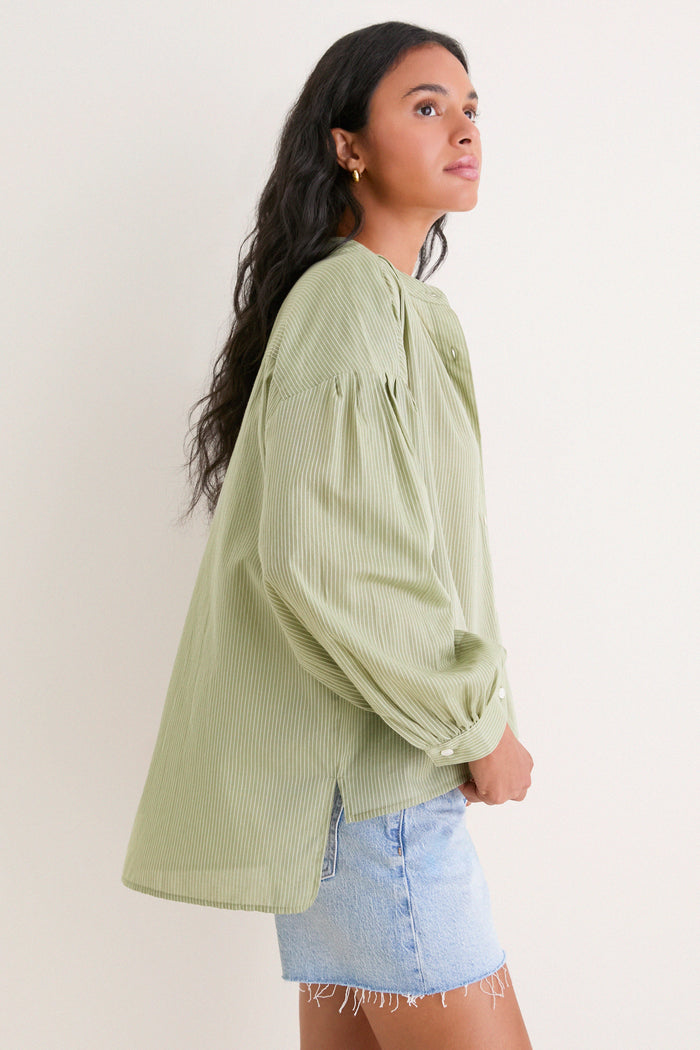 Light Olive Shadow Stripe Juliette Button Down