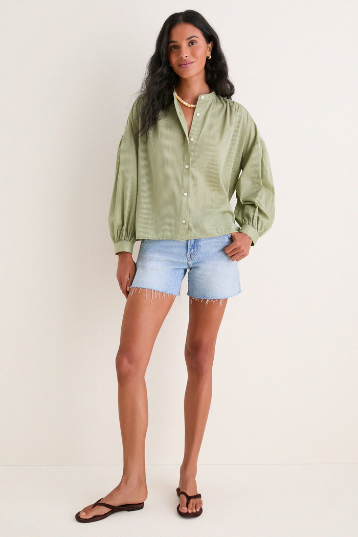 Light Olive Shadow Stripe Juliette Button Down
