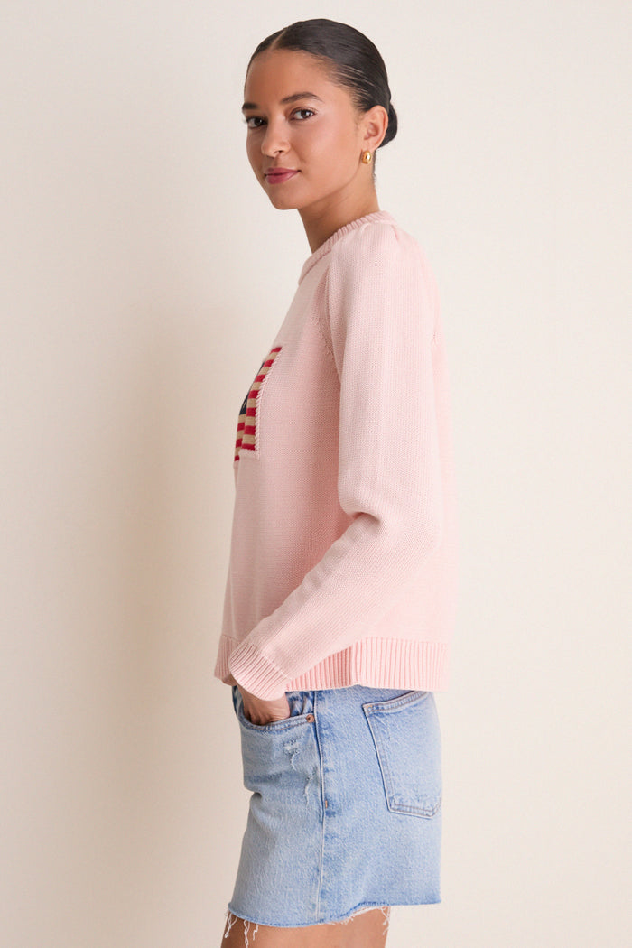 Light Pink Cropped Cotton Puff Sleeve Americana Sweater