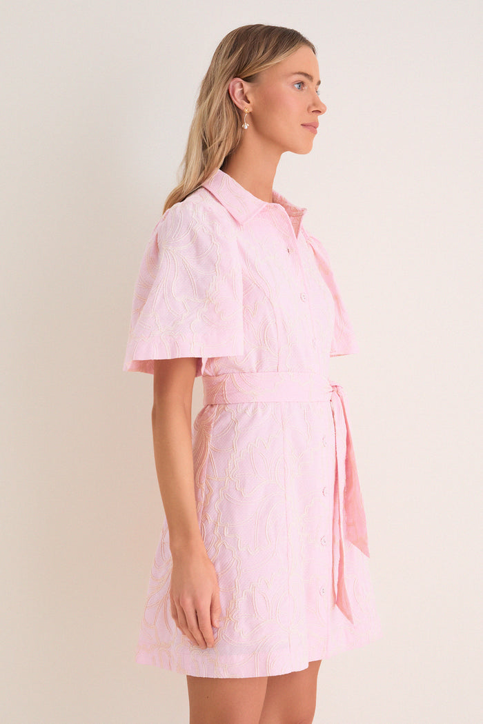 Light Pink Embroidered Gingko Leaf Peppa Mini Dress