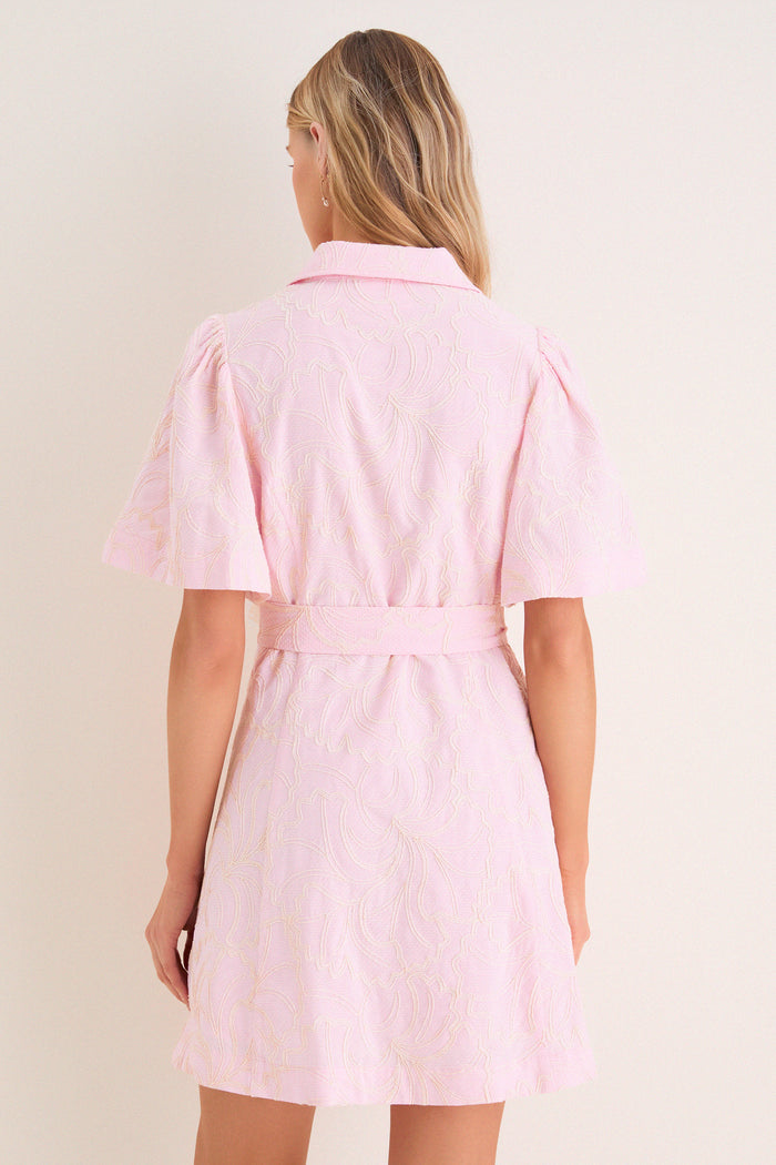 Light Pink Embroidered Gingko Leaf Peppa Mini Dress