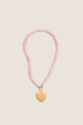 Light Pink Opal Gemstone Necklace with Simple Heart Charm
