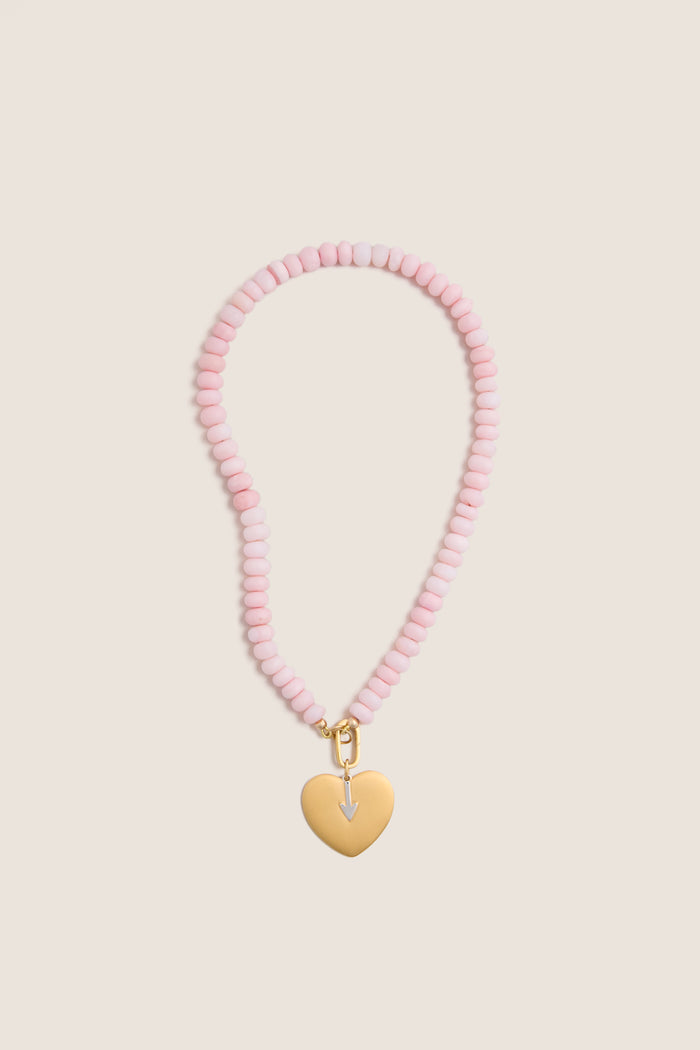 Light Pink Opal Gemstone Necklace with Simple Heart Charm