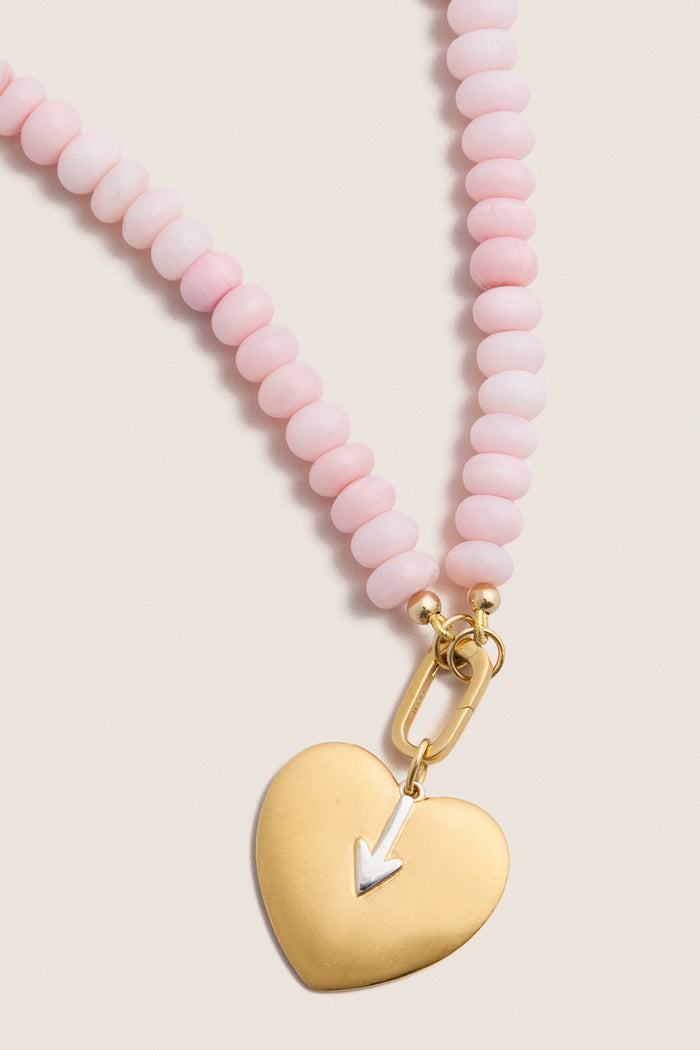 Light Pink Opal Gemstone Necklace with Simple Heart Charm