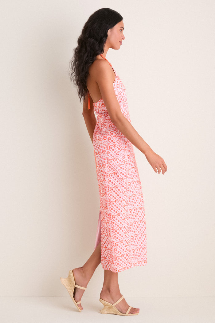 Light Pink & Orange Eyelet Hailey Halter Midi Dress