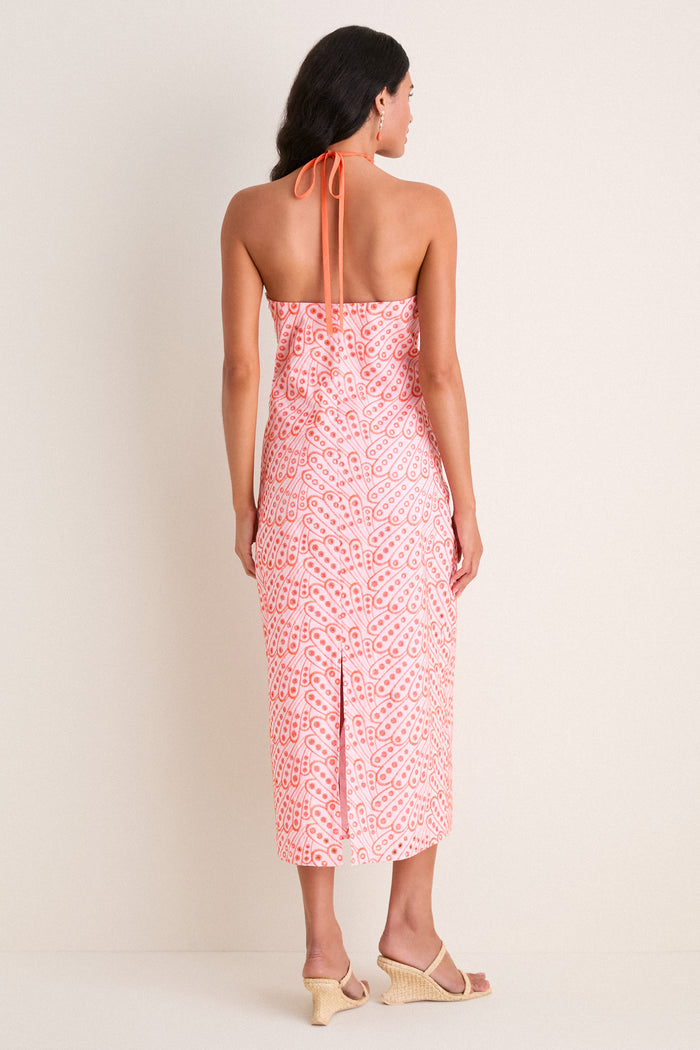 Light Pink & Orange Eyelet Hailey Halter Midi Dress