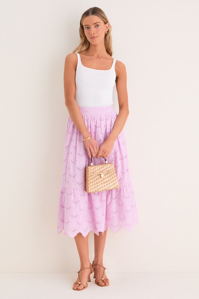 Lilac Eyelet Carter Midi Skirt