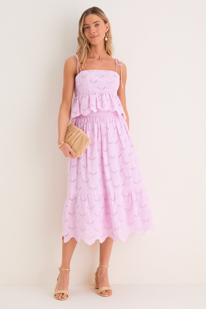 Lilac Eyelet Carter Midi Skirt
