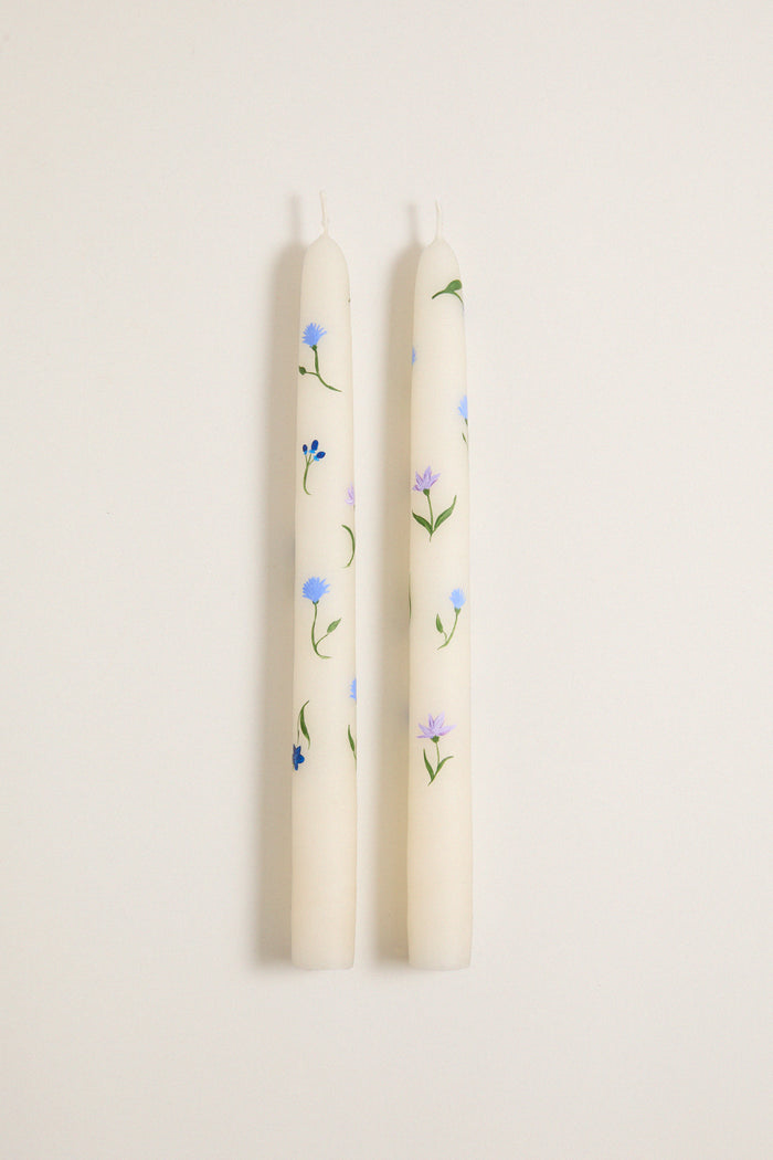 Lilac Floral Hand Painted Taper Candles (Set of 2)