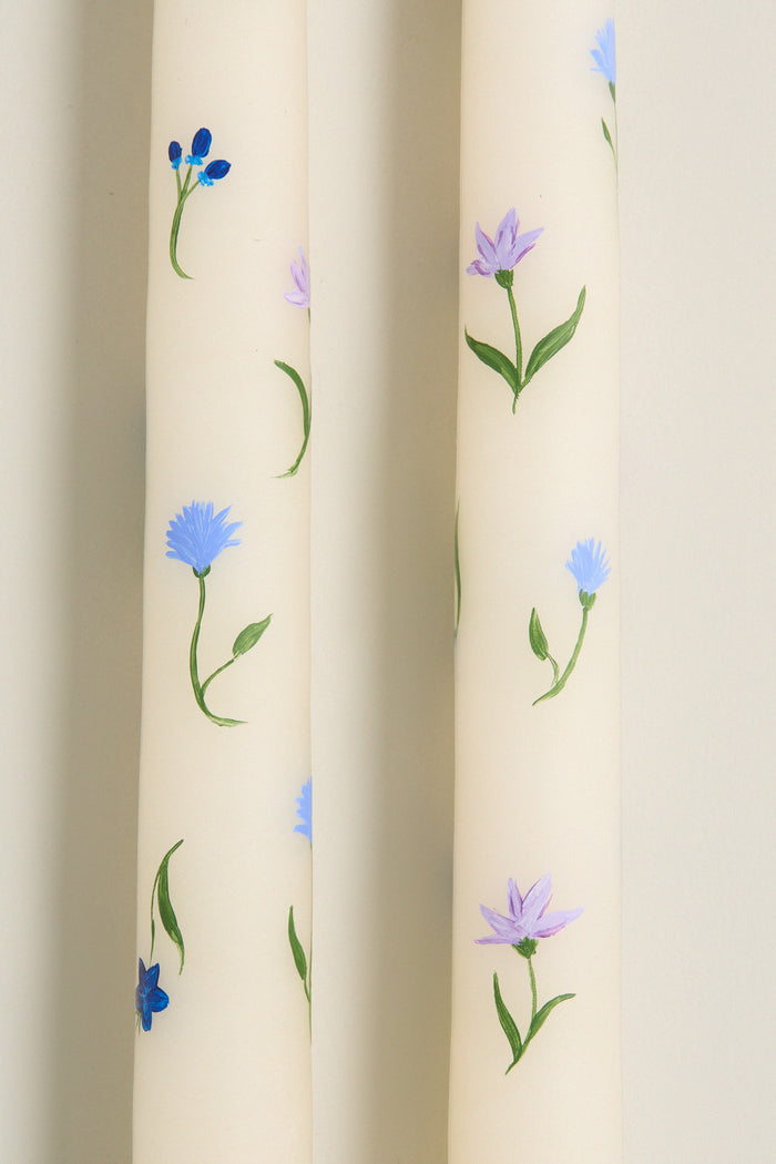 Lilac Floral Hand Painted Taper Candles (Set of 2)
