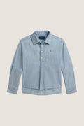 Little Girls Long Sleeve Chambray Collared Shirt