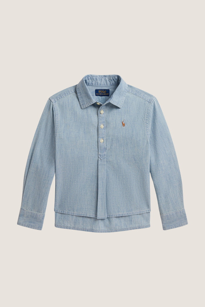 Little Girls Long Sleeve Chambray Collared Shirt