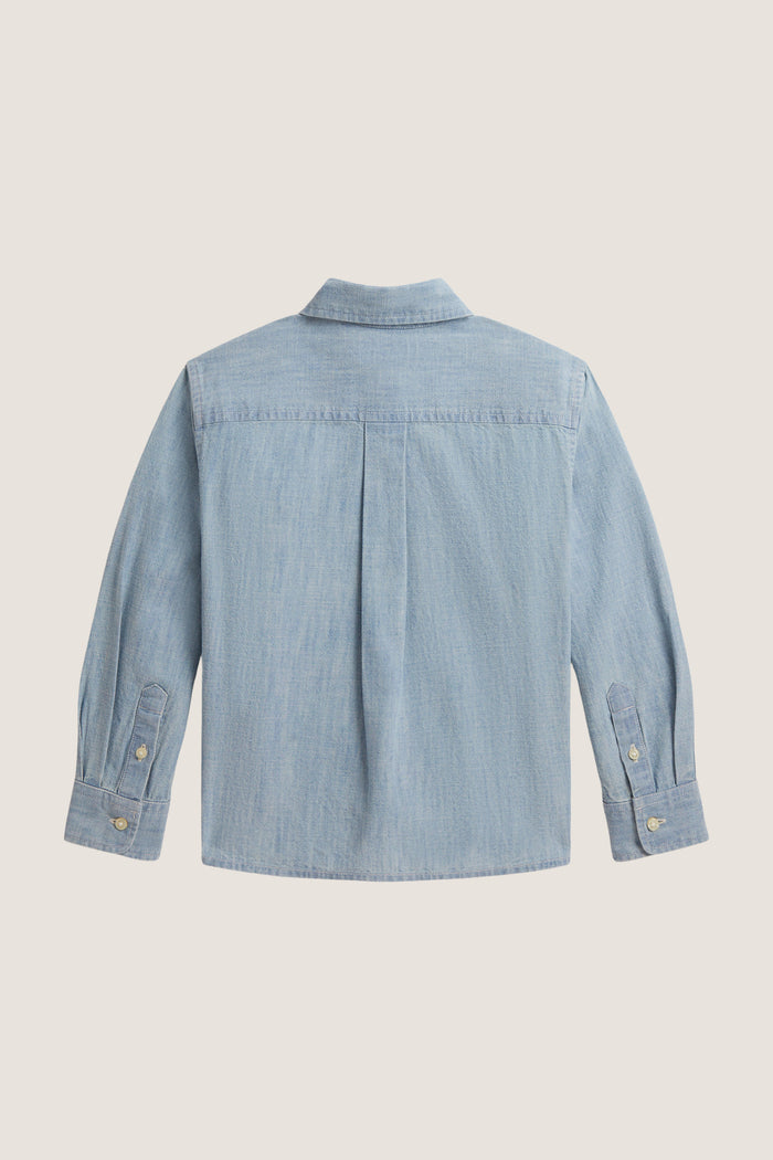 Little Girls Long Sleeve Chambray Collared Shirt