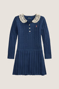 Little Girls Long-Sleeve Cotton Cable Knit Collared Dress