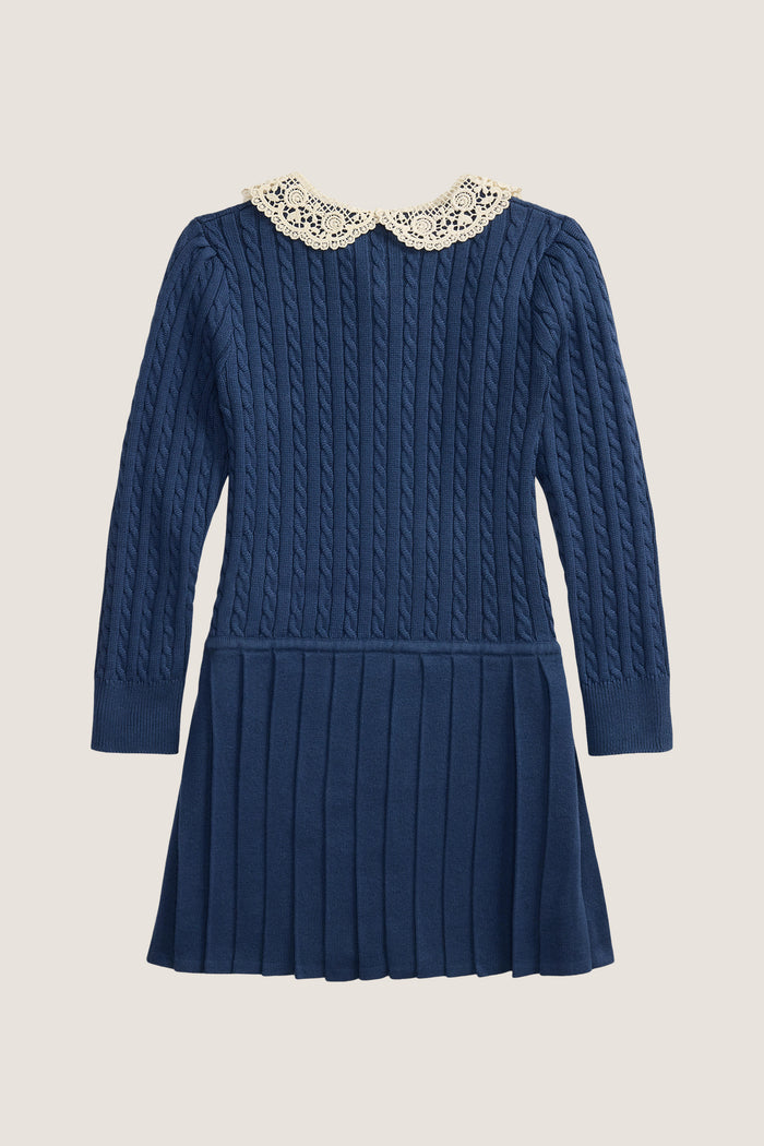 Little Girls Long-Sleeve Cotton Cable Knit Collared Dress