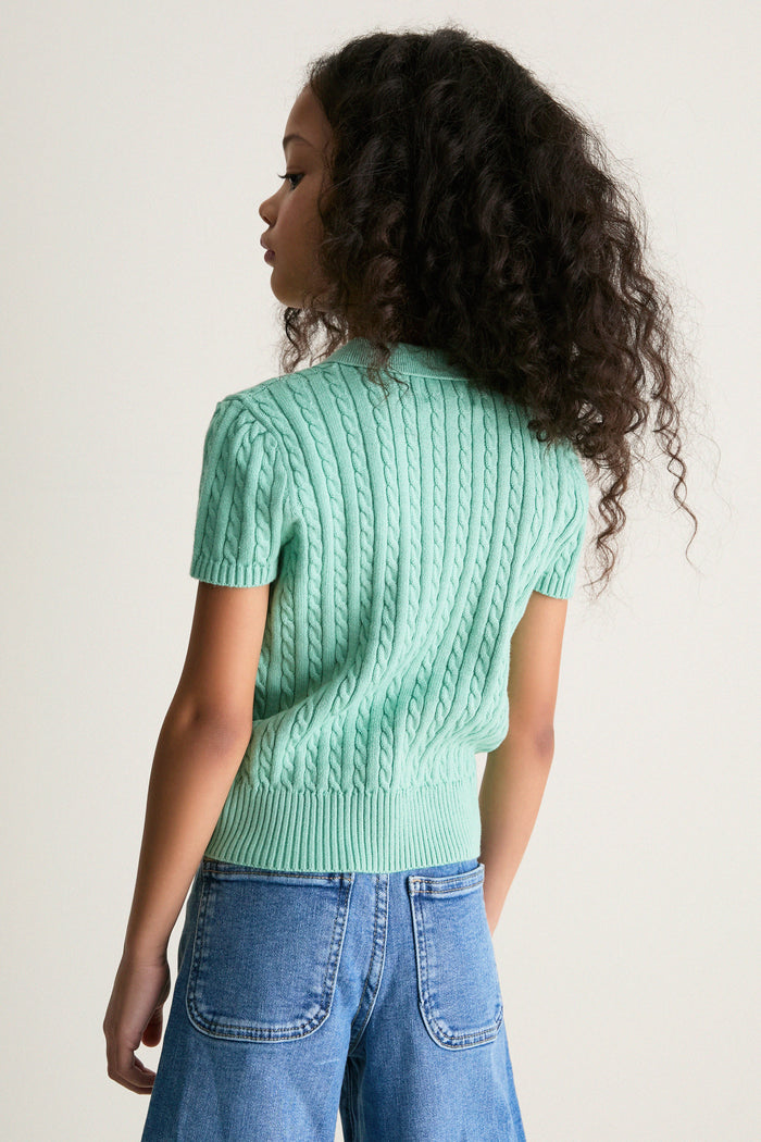 Little Girls Short-Sleeve Combed Cotton Mini Cable Knit Polo