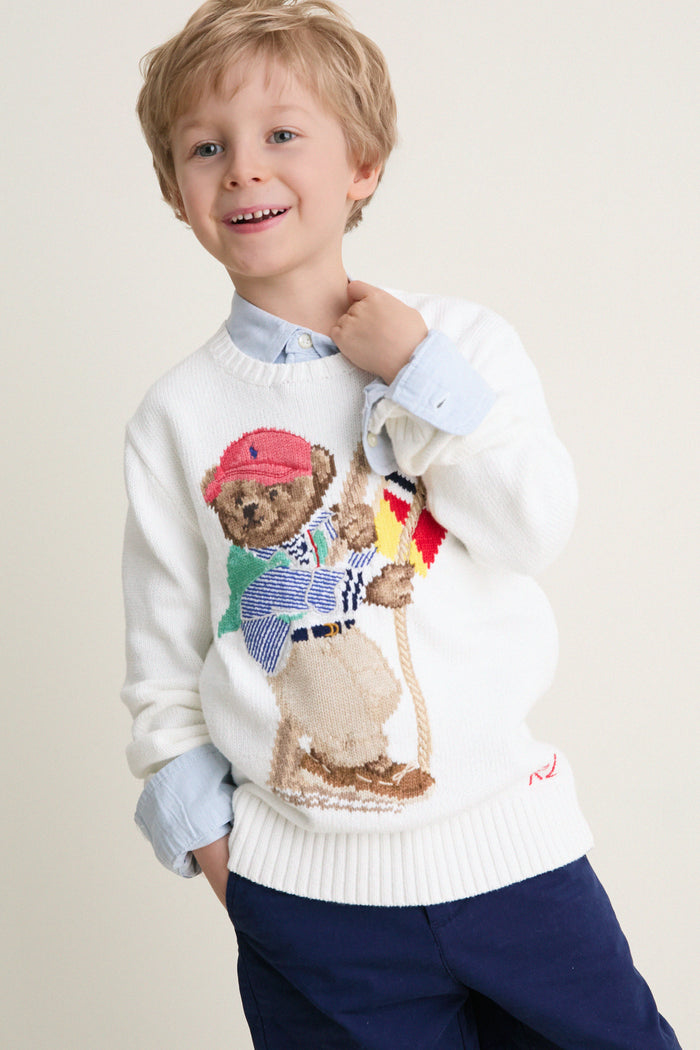 Long-Sleeve Combed Cotton RL Sail Polo Bear Sweater