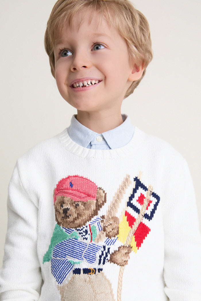 Long-Sleeve Combed Cotton RL Sail Polo Bear Sweater