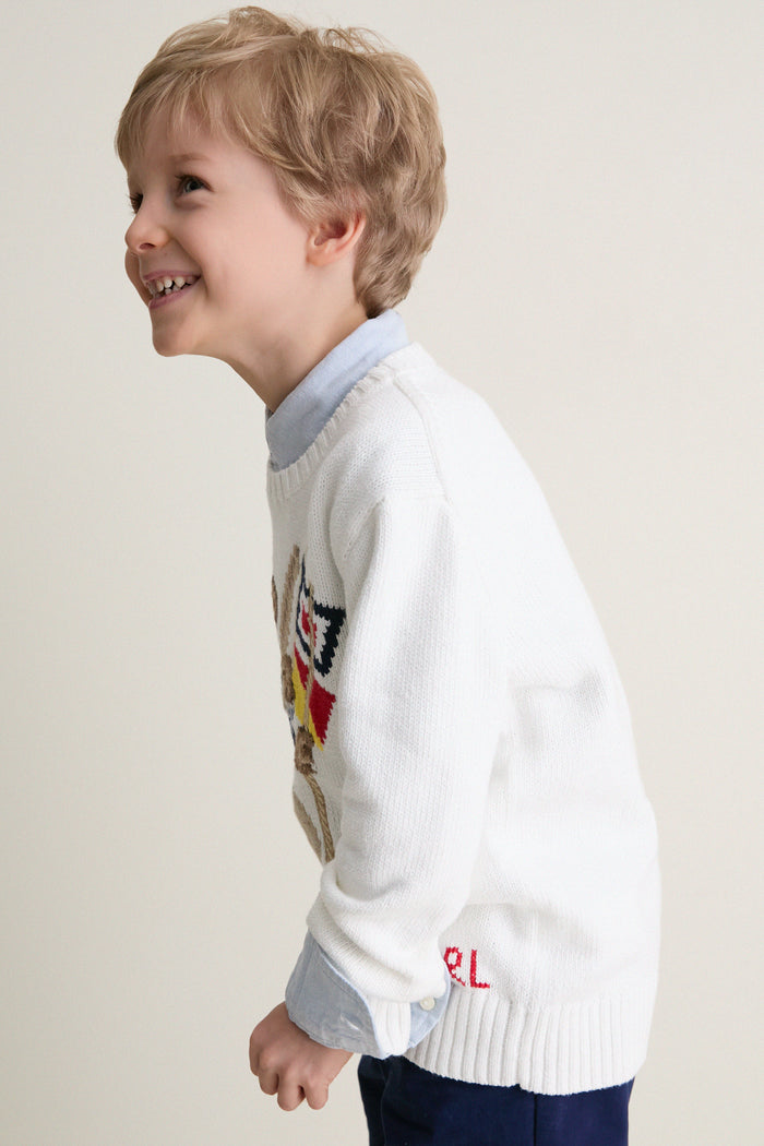 Long-Sleeve Combed Cotton RL Sail Polo Bear Sweater