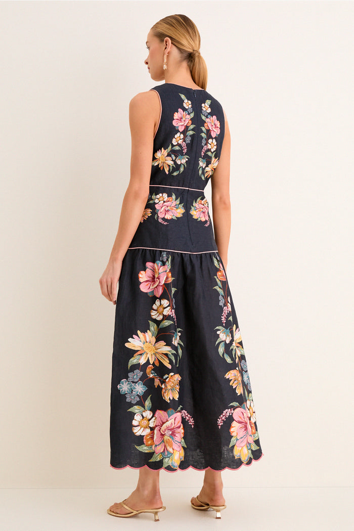 Maira Floral Dark Blue Midi Dress