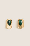 Malachite Keziah Earrings feature classic teardrop malachite stones on gold-plated clips, offering an effortless, high-end touch to elevate any look.