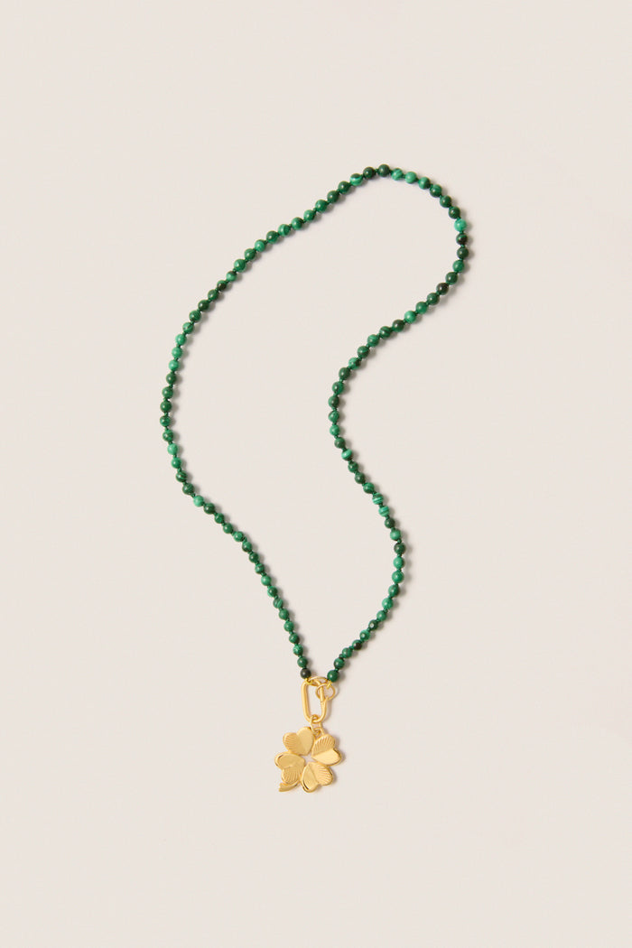 Malachite Knotted Gemstone Strand with Small Luck and Love Clover