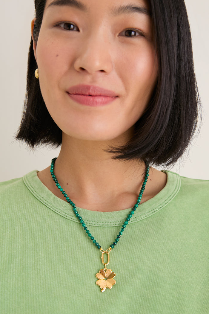 Malachite Knotted Gemstone Strand with Small Luck and Love Clover