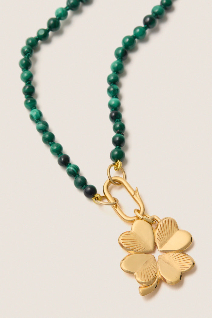 Malachite Knotted Gemstone Strand with Small Luck and Love Clover