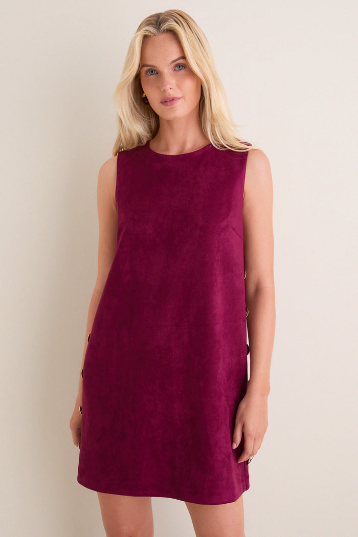 Merlot Faux Suede Button Bitsy Mini Dress