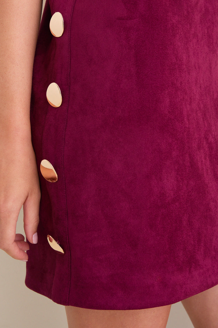 Merlot Faux Suede Button Bitsy Mini Dress
