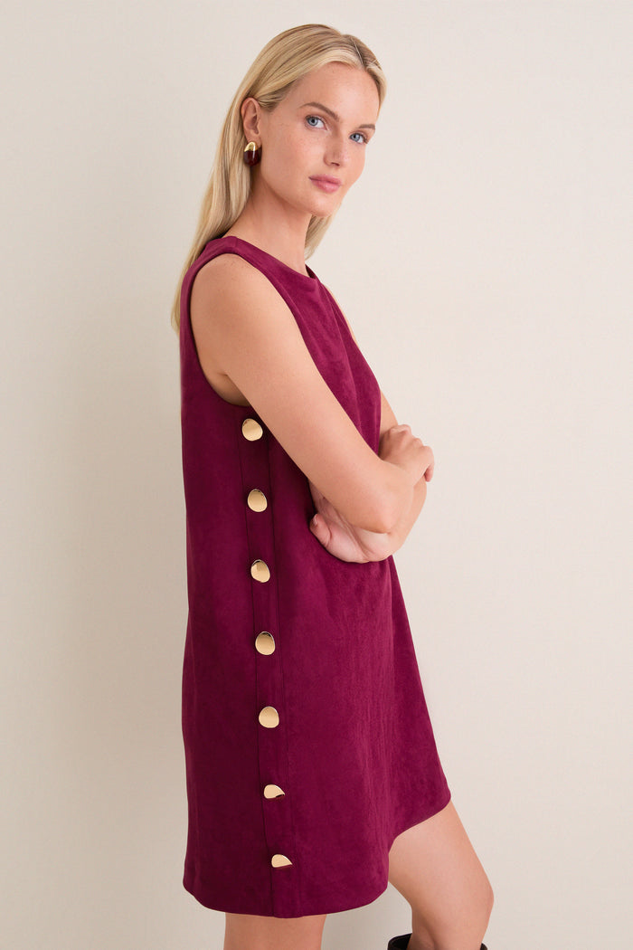 Merlot Faux Suede Button Bitsy Mini Dress