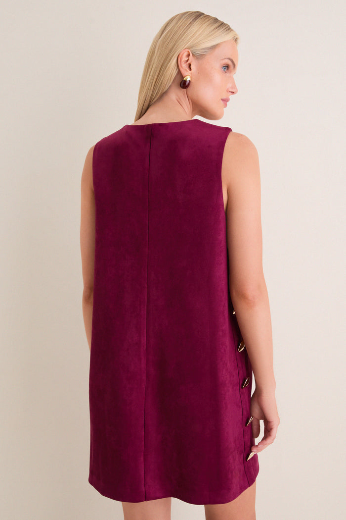 Merlot Faux Suede Button Bitsy Mini Dress