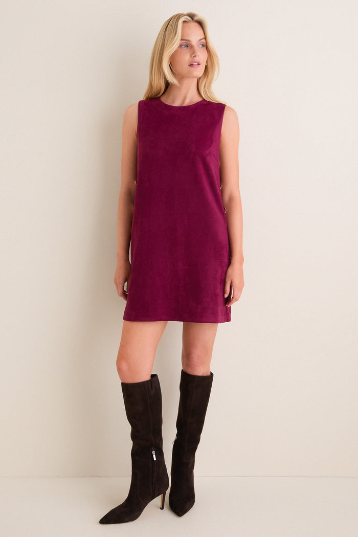 Merlot Faux Suede Button Bitsy Mini Dress
