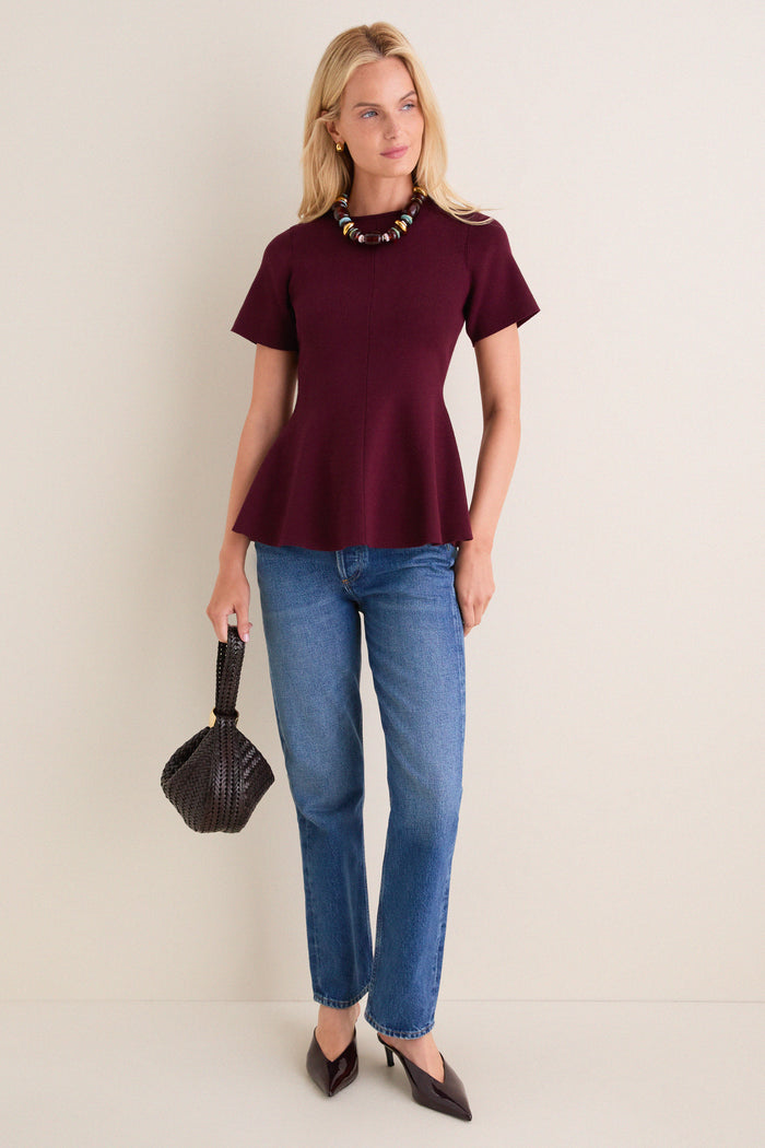 Merlot Knit Phoebe Peplum Top