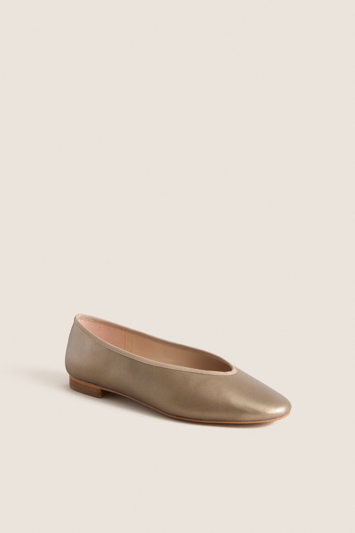 Metallic Taupe Leather Nina Flats