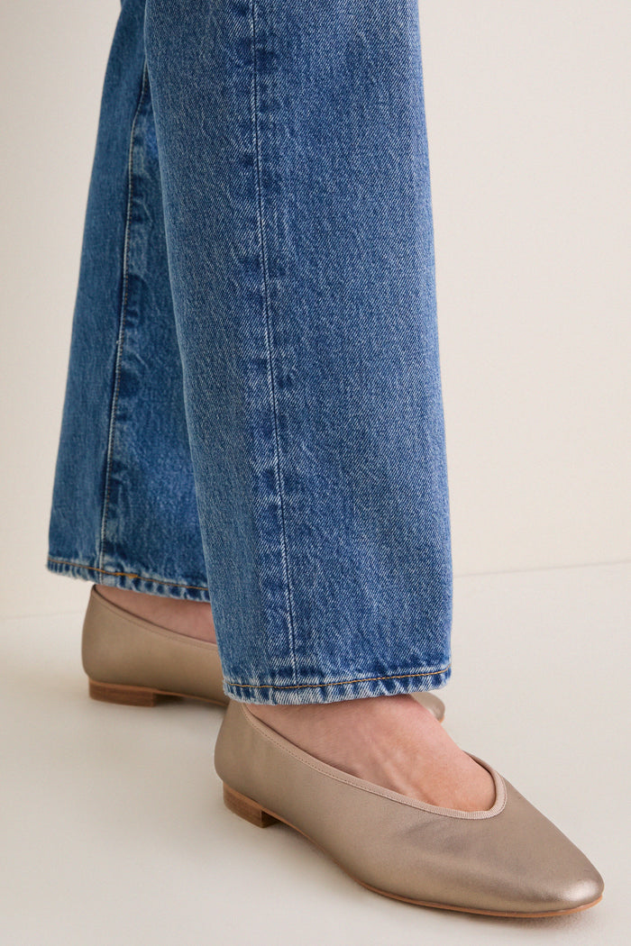 Metallic Taupe Leather Nina Flats