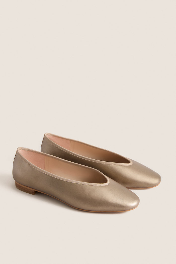 Metallic Taupe Leather Nina Flats