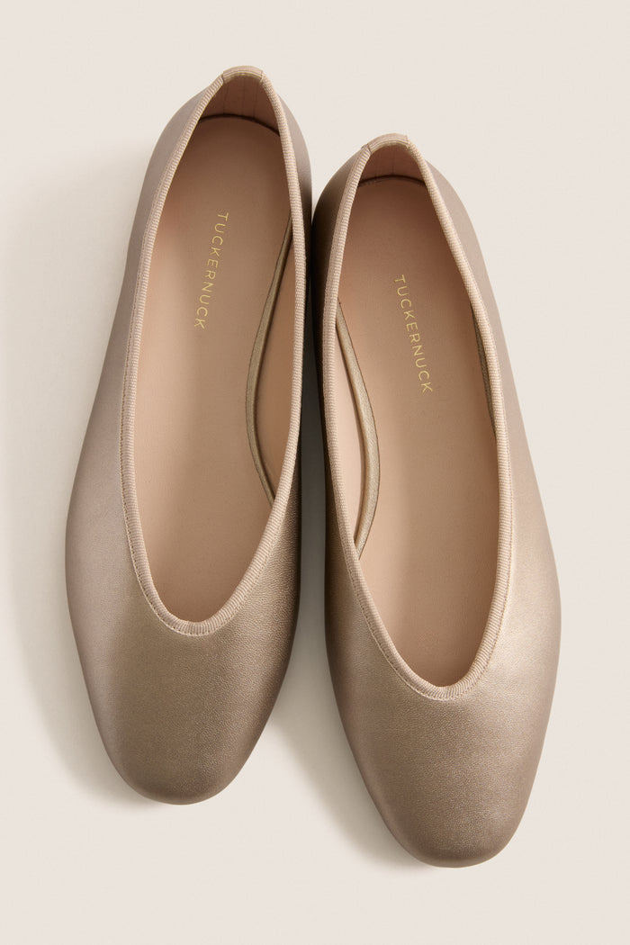 Metallic Taupe Leather Nina Flats