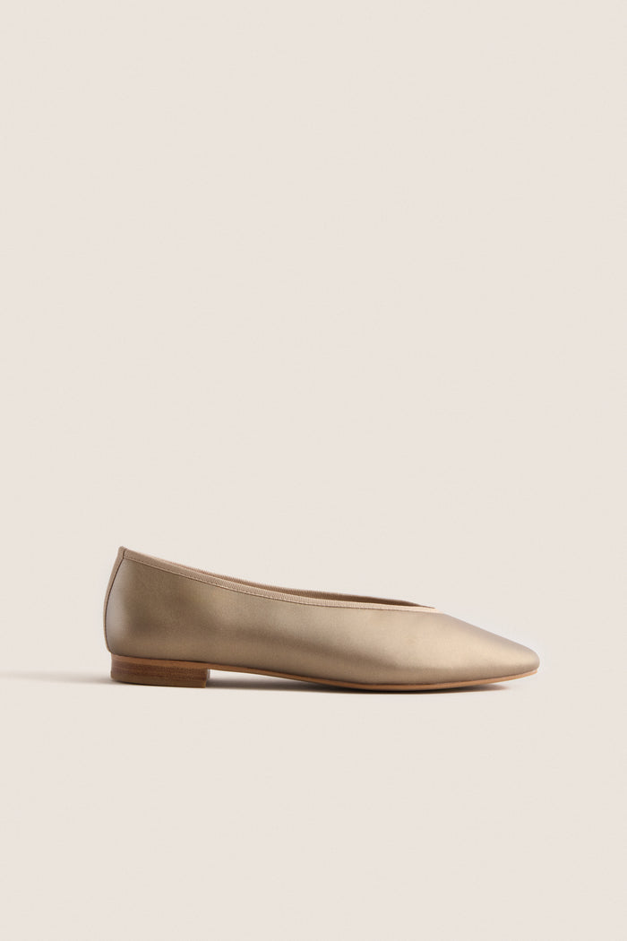 Metallic Taupe Leather Nina Flats