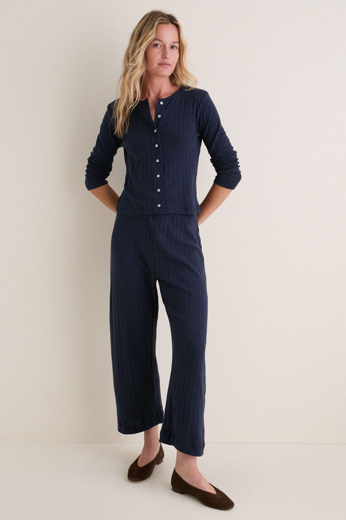 Midnight Melange Pointelle Crop Wide Leg Pant