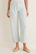 Minty Floral Mid Rise Selena Crop Jean