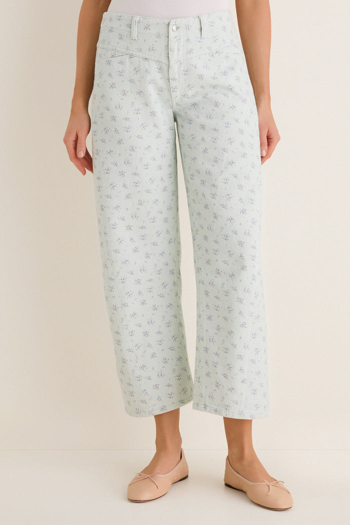 Minty Floral Mid Rise Selena Crop Jean