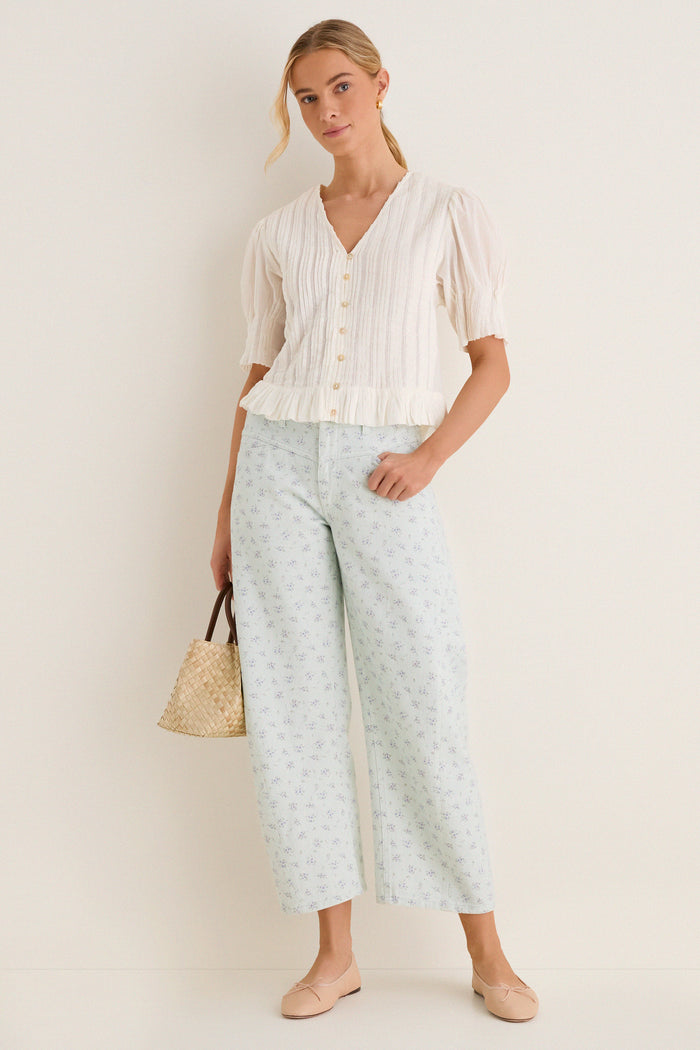 Minty Floral Mid Rise Selena Crop Jean
