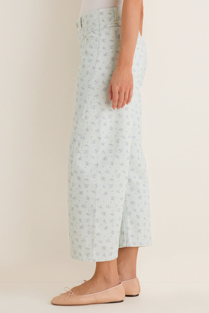Minty Floral Mid Rise Selena Crop Jean