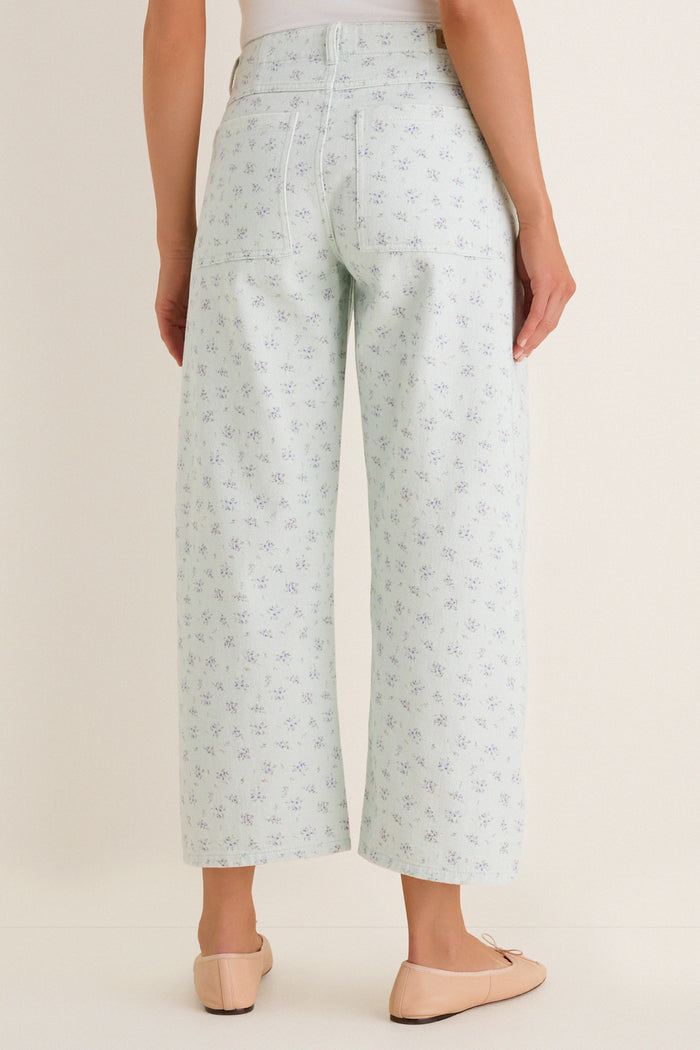 Minty Floral Mid Rise Selena Crop Jean